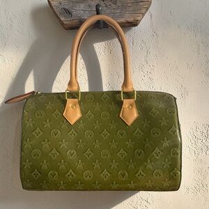 Olive Green Patent Monogram Satchel Top Handle Handbag Vernis Fashion Bag
